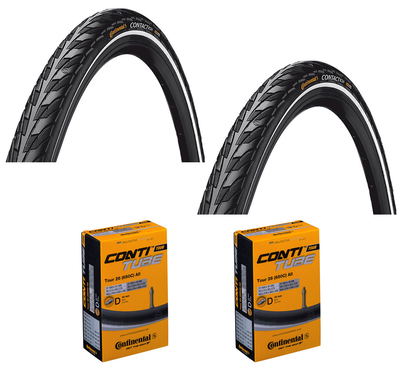 2 Dæk + 2 Slanger Continental Contact 26" x 1.75 (47-559) med refleks med refleks dunlop ventil