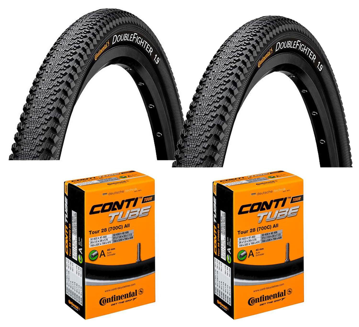 2 Dæk + 2 Slanger MTB dæk Continental Double fighter III 700x35 (37-622) auto ventil