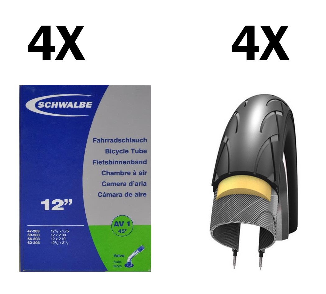 4 dæk + 4 slanger Schwalbe Kid 12"