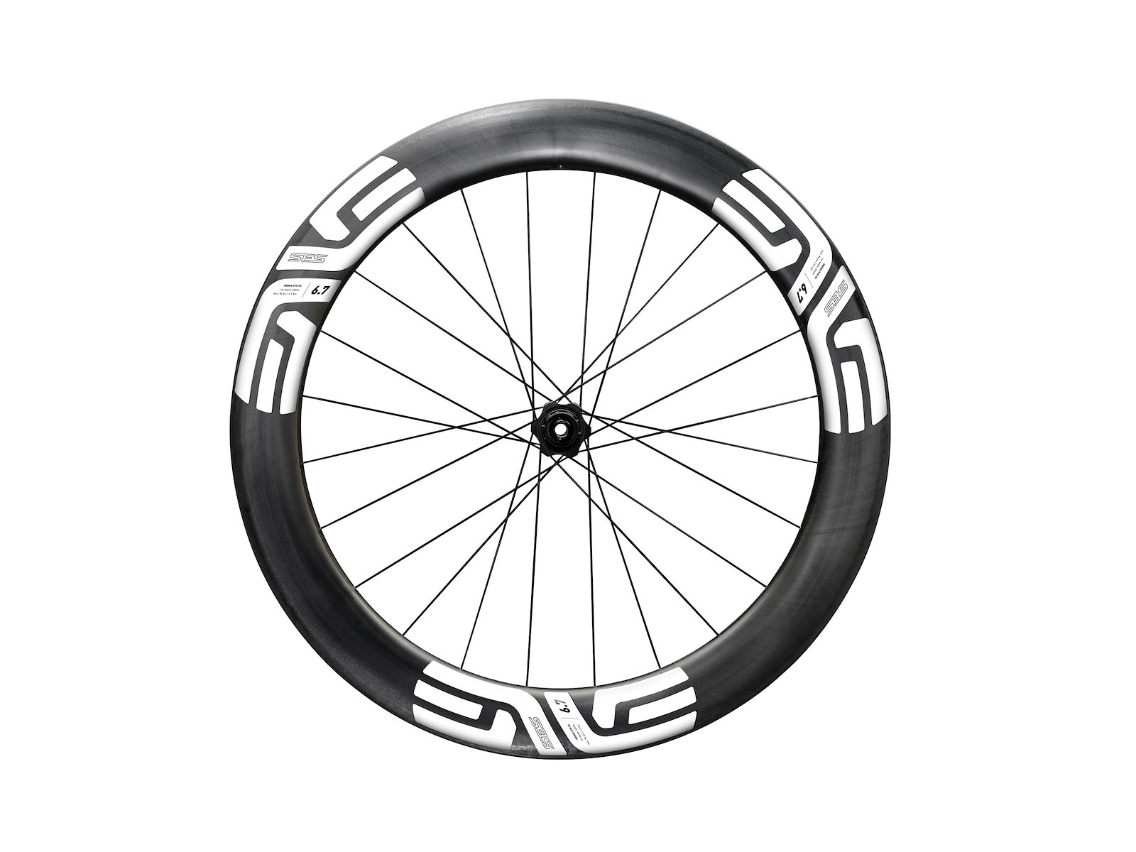 ENVE SES 6.7 forhjul Race 700c Center Lock disc og E-Thru 12 x 100mm med hvide stickers