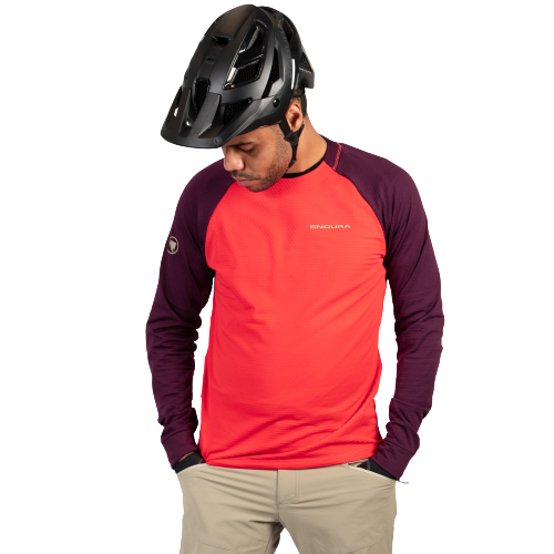 Endura Singletrack Fleece Tee - Lange ærmer - Herre - Orange/Grå - Str. S