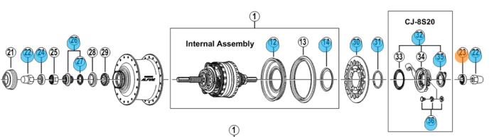 Shimano Nexus - Non-turn fikserskive - 8R - Blå