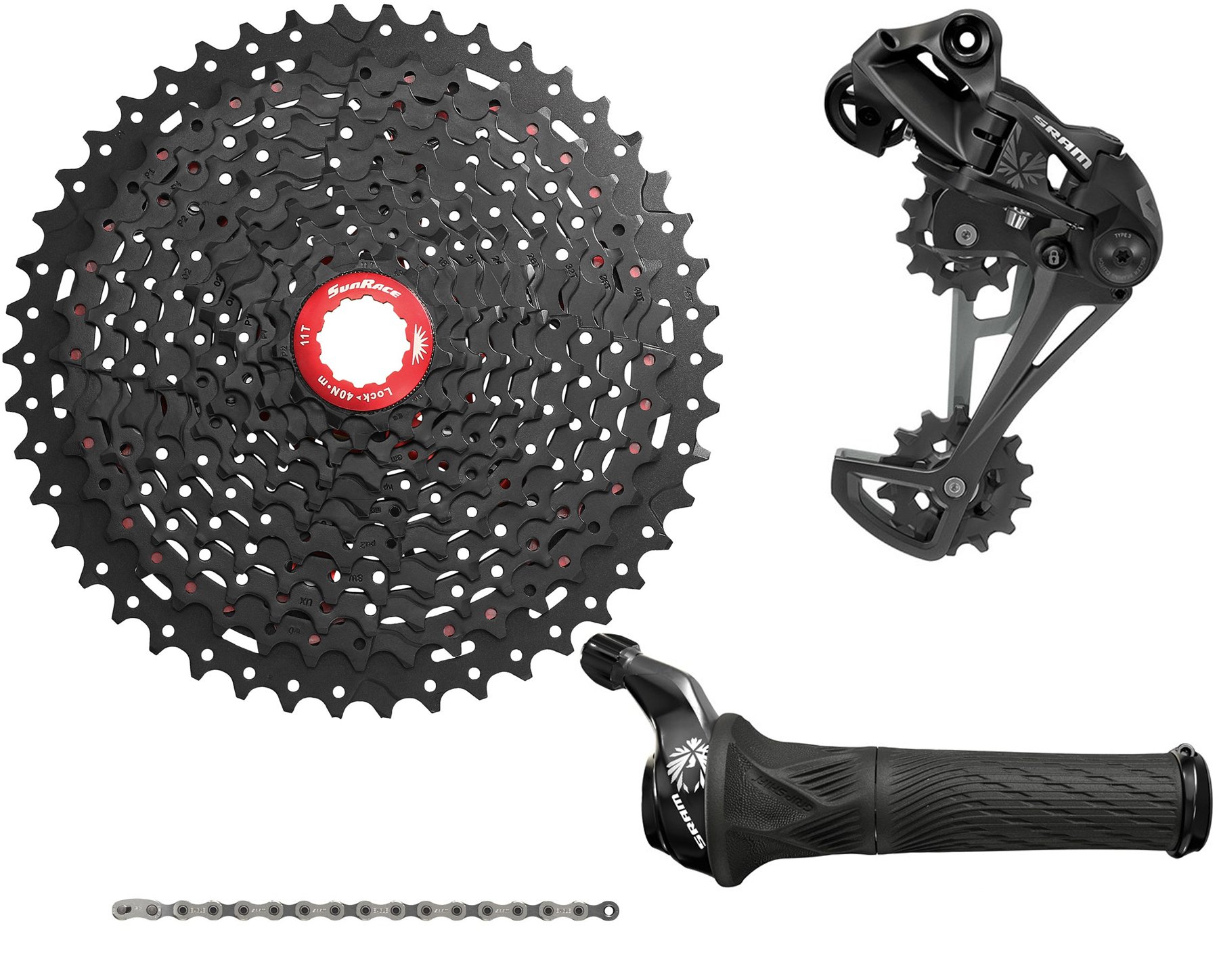 SRAM/Sunrace 12-Speed Gruppe til alm. body 11-50T Sort Drejegreb