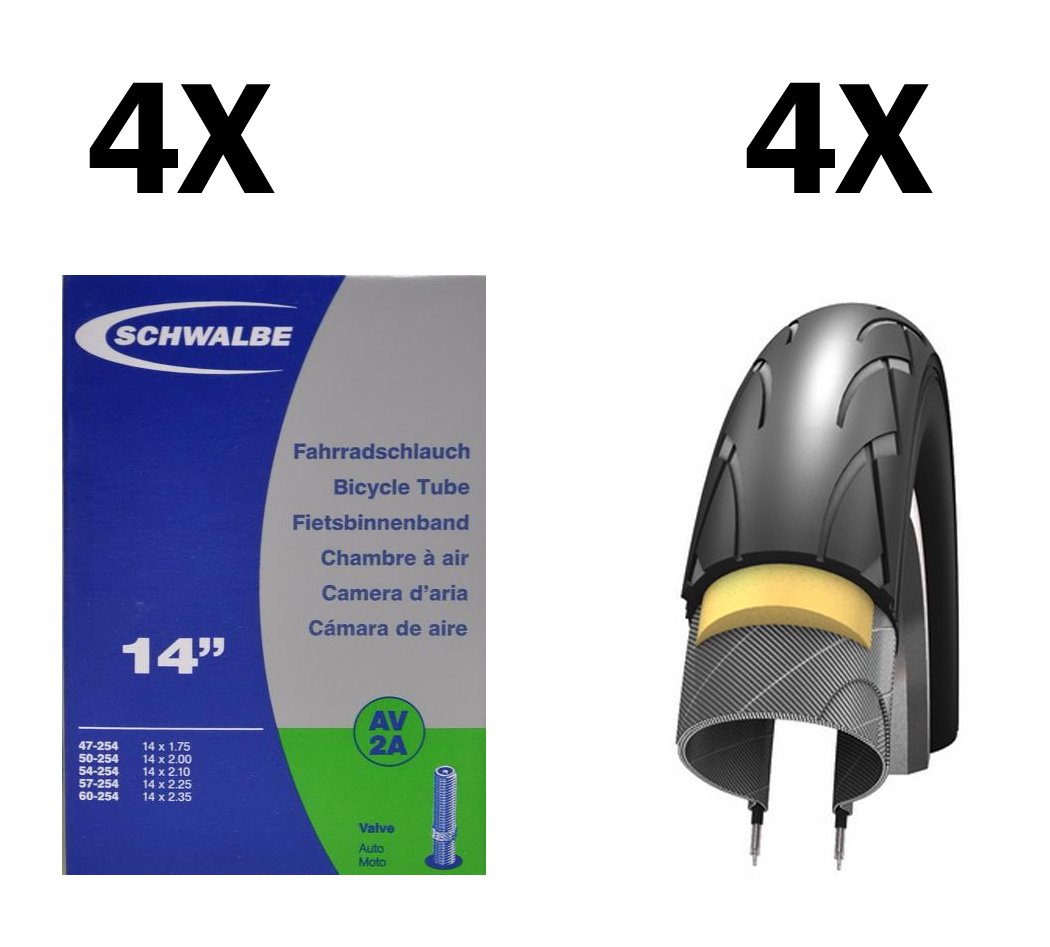 4 dæk + 4 slanger Schwalbe Kid 14"