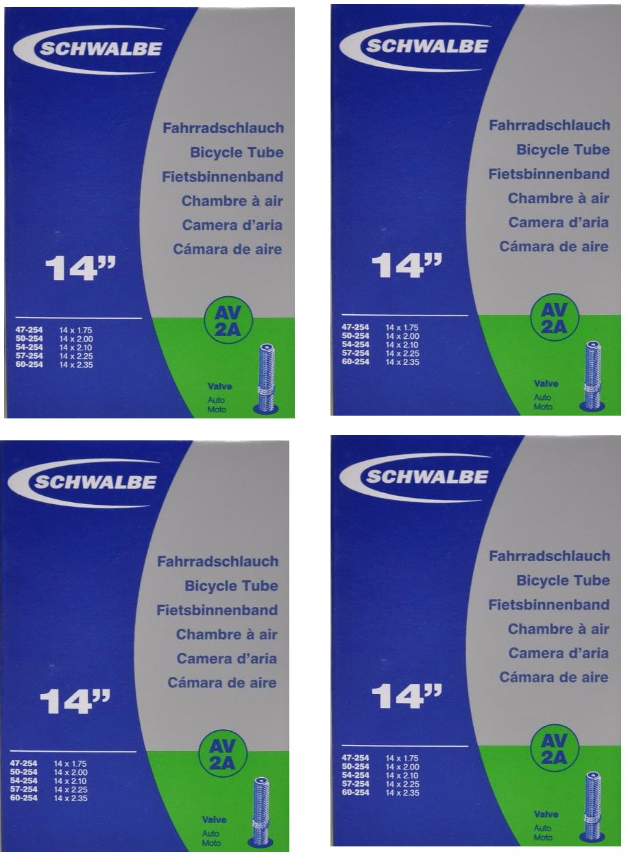 4x Schwalbe 14" slanger til barnevogn med autoventil