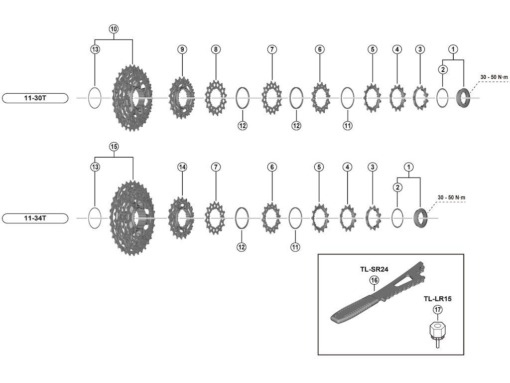 Shimano Ultegra lock ring og skive til kassette model CS-R8101-12 gear