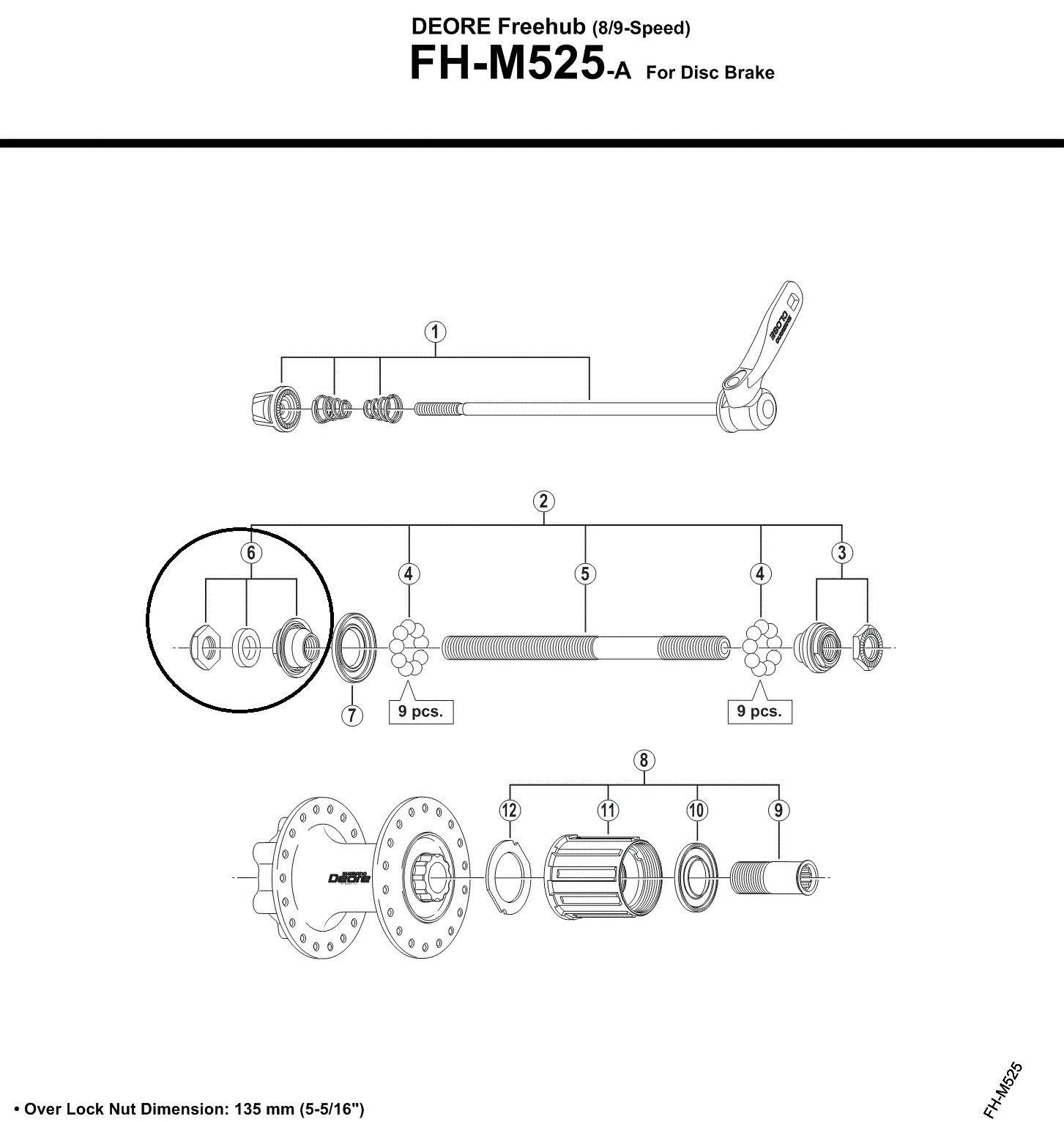 Shimano Deore - Konus og møtrik venstre til bagnav model FH-M525 med flere