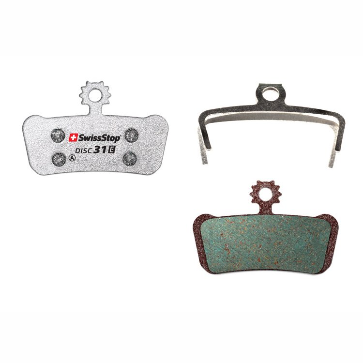 SWISSSTOP diskinių stabdžių kaladėlės: Disc 31 E, Avid XO Trail, Eliksyras 9 Trail, Eliksyras 7 Trail, SRAM G2 Ultimate, G2 RSC, Guide Ultimate, Guide RSC, Guide RS, Guide R,