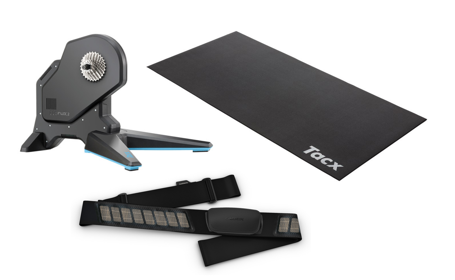 Tacx Flux 2 Smart Hometrainer Pakke med Måtte og Pulsmåler