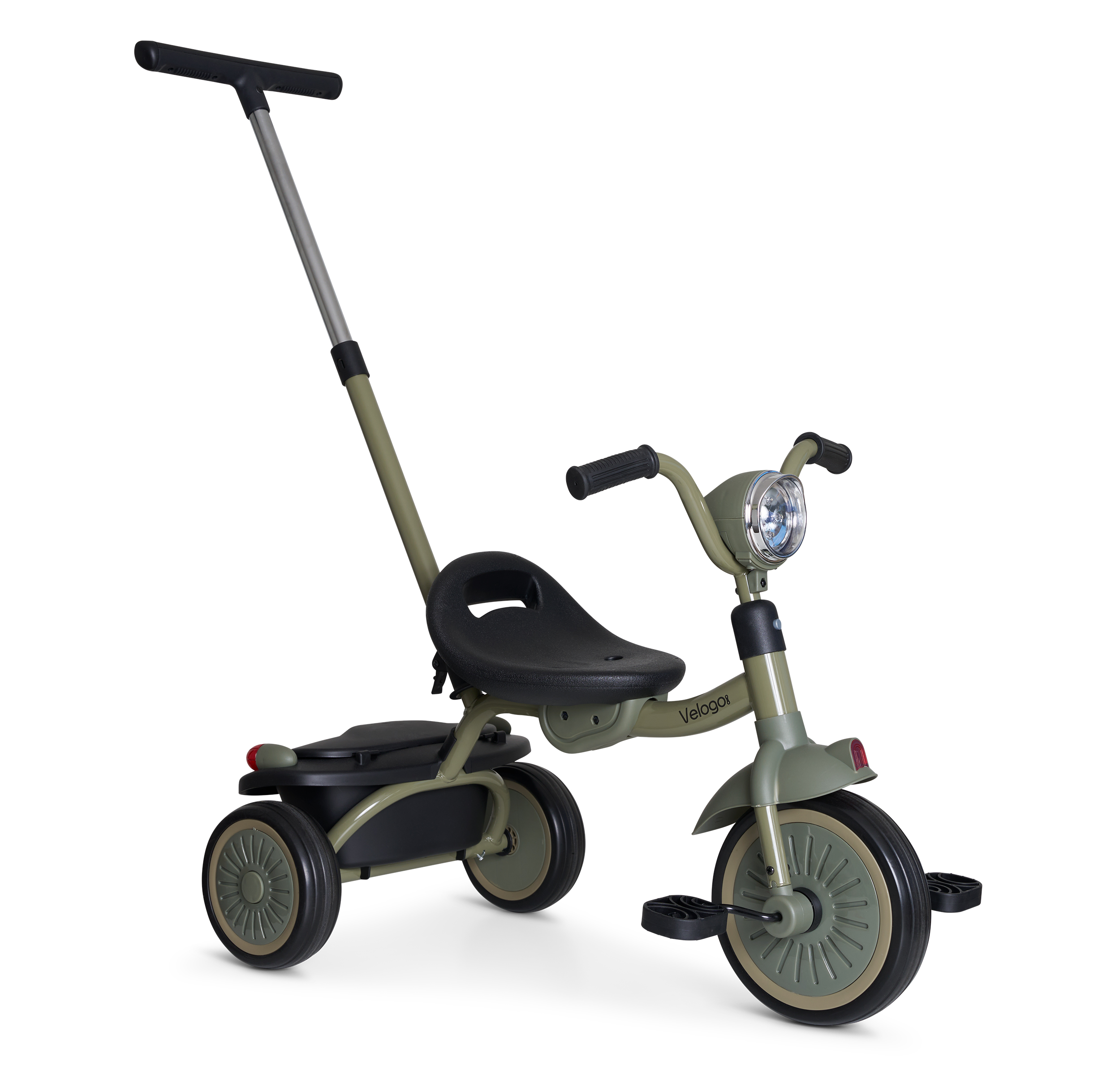 Velogo trehjulet cykel med skubbestang army green