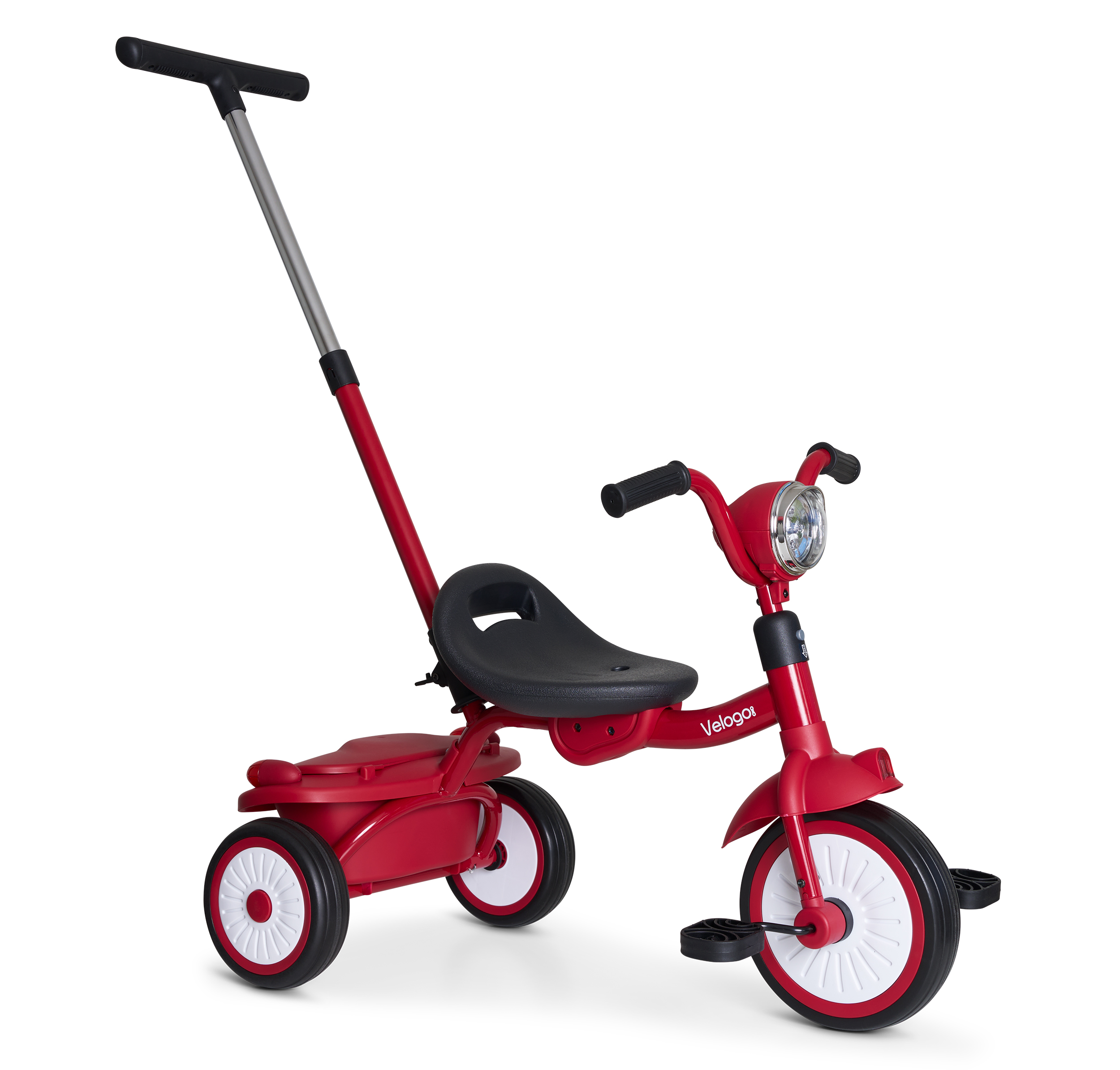 Velogo trehjulet cykel med skubbestang red