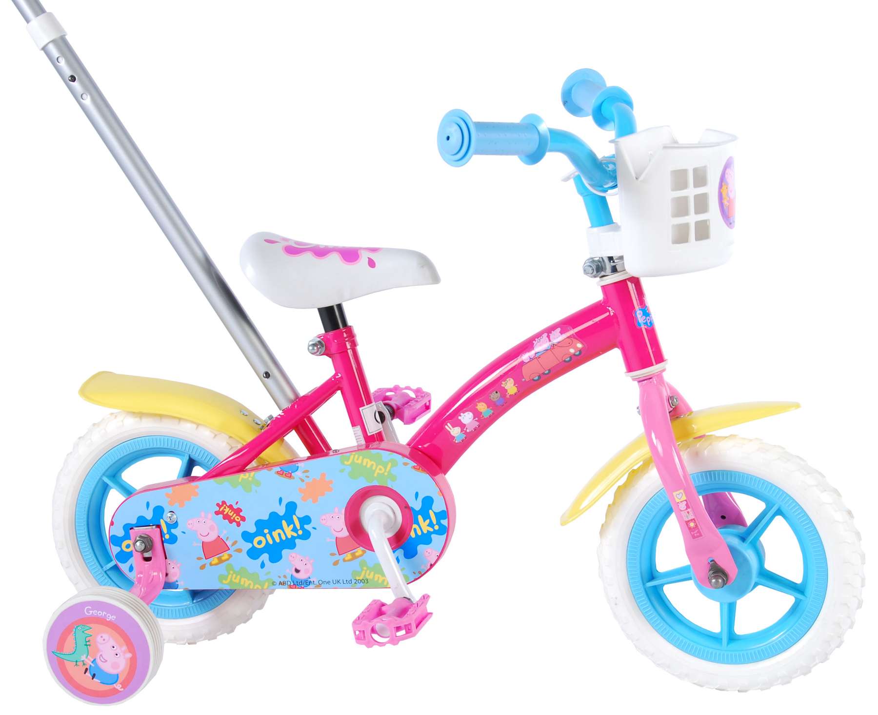 Børnecykel - Volare Gurli Gris 10" pigecykel med støttestang og støttehjul