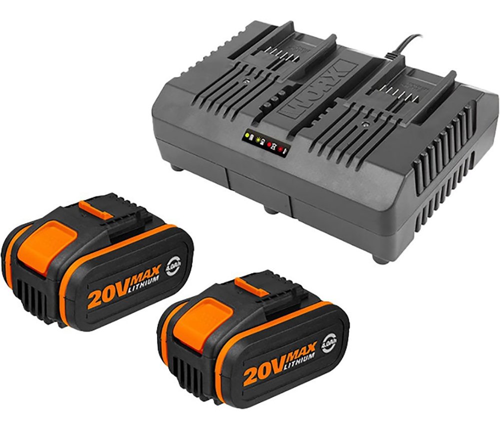 Worx 20V 4,0 Ah Batterisæt med dobbeltlader – WA3611