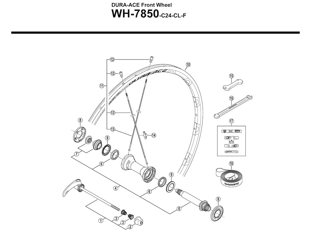 Shimano eger til forhjul model WH-7850 283mm lang
