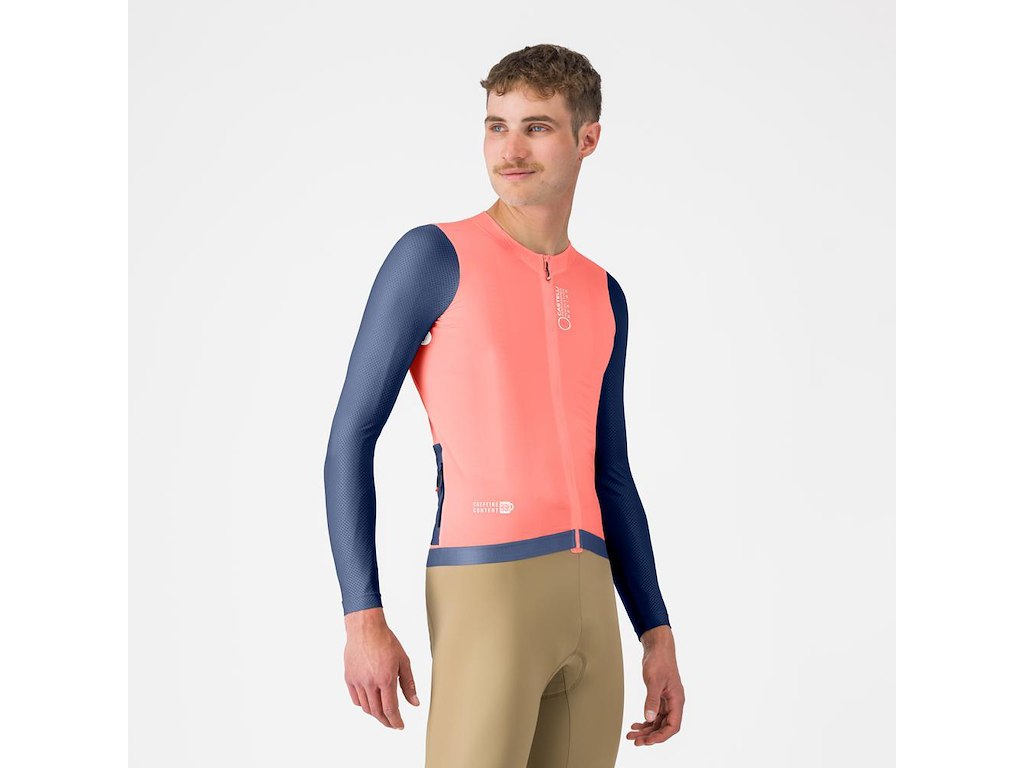 Castelli Coretto LS cykeltrøje lange ærmer brilliant pink/belgian blue/white herre