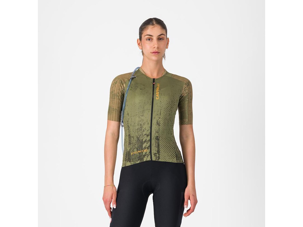 Castelli Unlimited Pro 2 W cykeltrøje korte ærmer forest green/elmwood/vivid ora dame