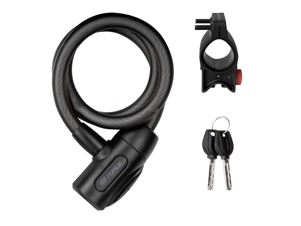 FORCE LUXO Spirallås Med Holder - S12 800 mm - Sort