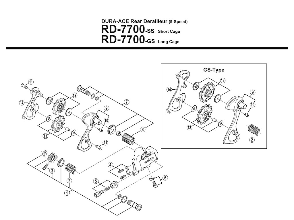 Shimano Dura Ace wire skrue og skive til bagskifter RD-7700