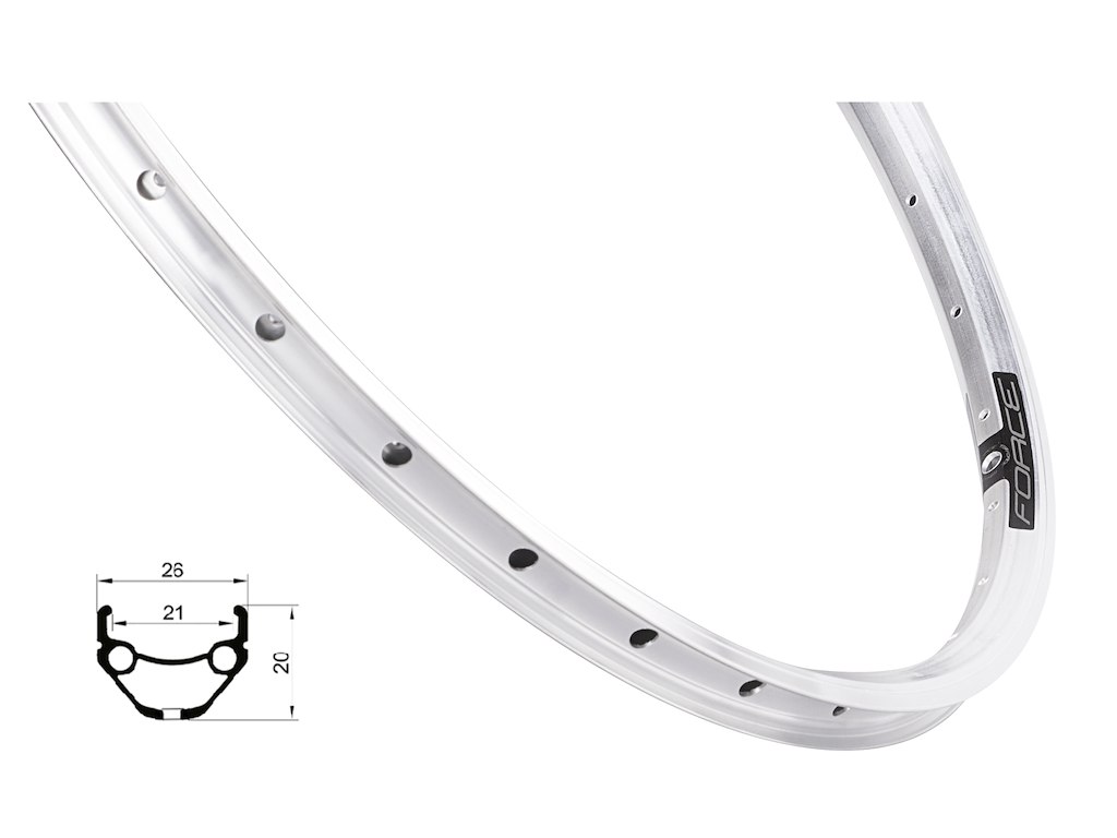 FORCE Prime fælg 26" (559x21) aluminium 36 eger huller - Fælgbremse - Sølv