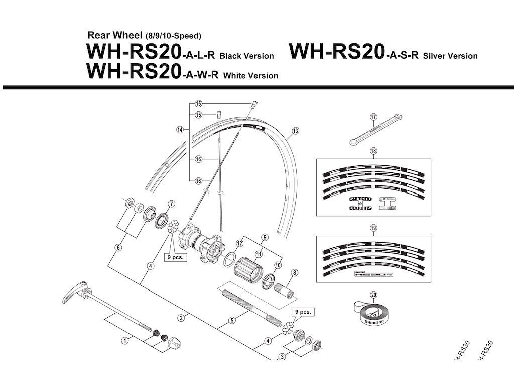 Shimano eger til baghjul model WH-RS20-A 302mm lang sølv