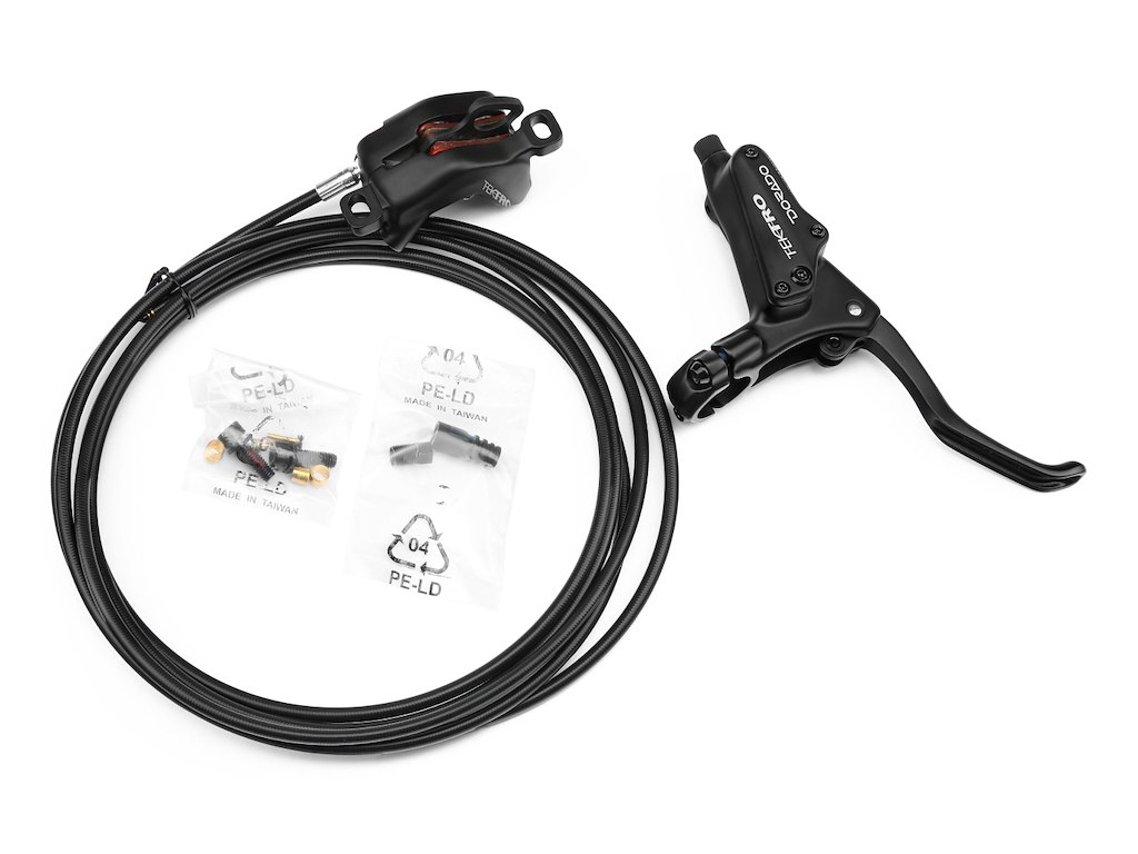 Tektro hydraulisk bremsesæt højre 4 stemplet med 2,3mm rotor ø5,5mm 3200mm lang bremseslange