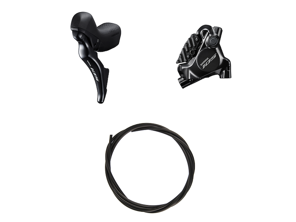Shimano 105 STI og hydraulisk bremsesæt small venstre sort - ST-R7025L og BR-R7070F