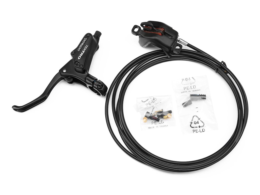 Tektro hydraulisk bremsesæt venstre 4 stemplet 2,3mm rotor ø5,5mm 3200mm lang bremseslange sort