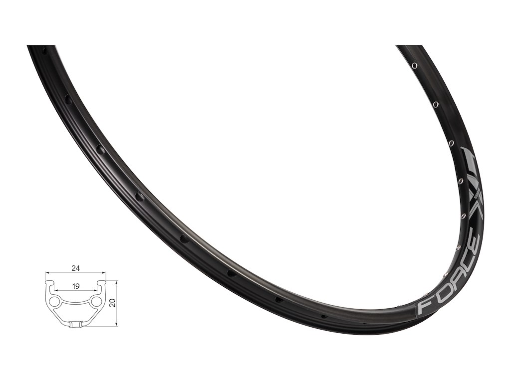 FORCE XC Basic fælg 26"(559x19) aluminium 36 eger huller - Skivebremse - Sort