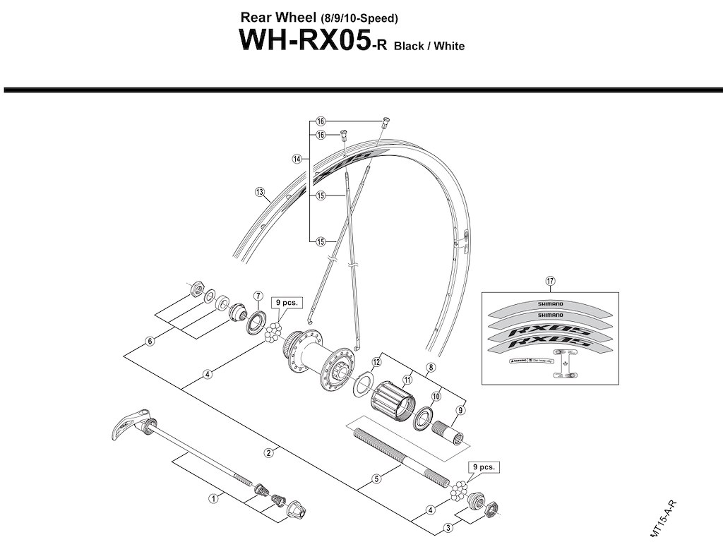 Shimano eger til baghjul model WH-RX05 284mm lang