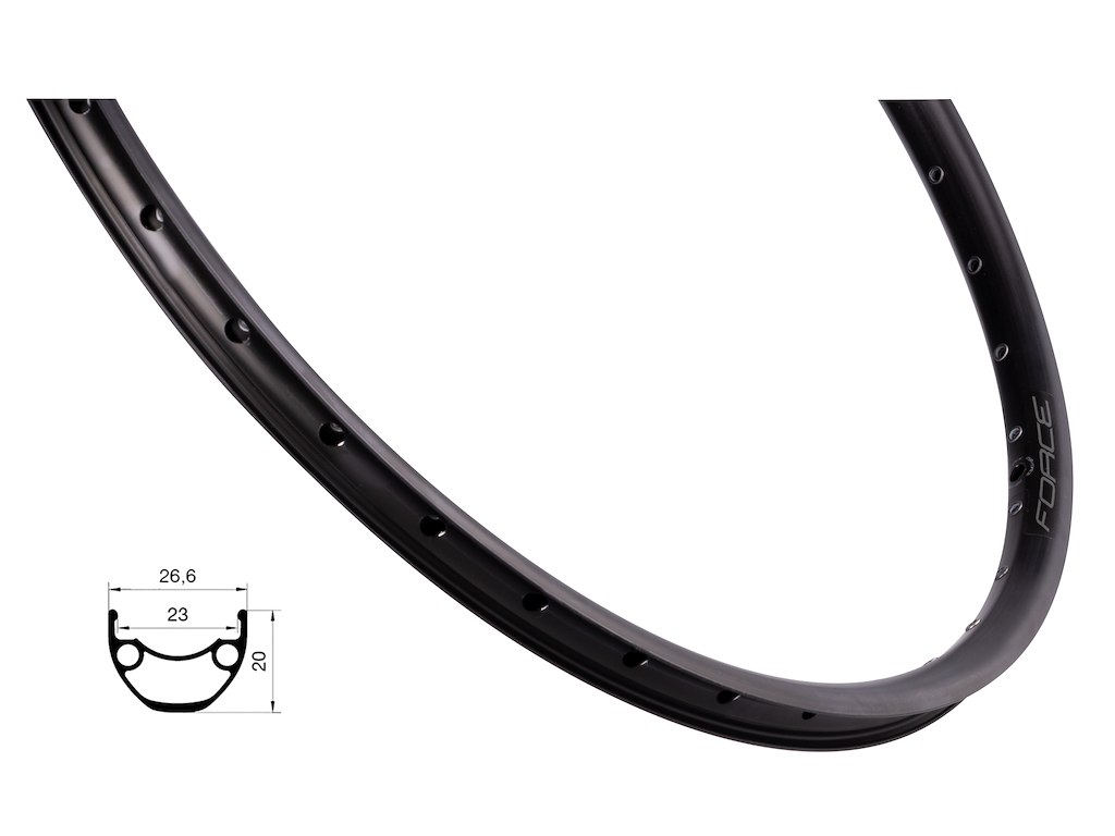 FORCE XC Basic fælg 26"(559x23) aluminium 32 eger huller - Skivebremse - Sort