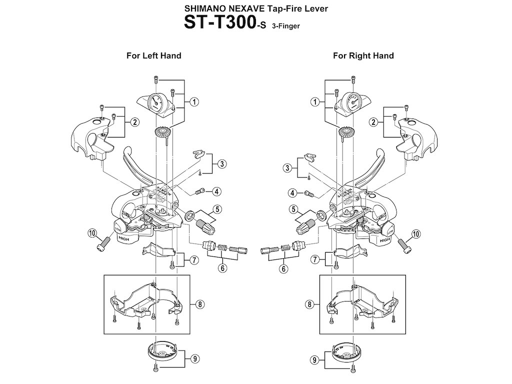 Shimano Nexave bunddæksel til højre skiftegreb model ST-T300 og ST-T400