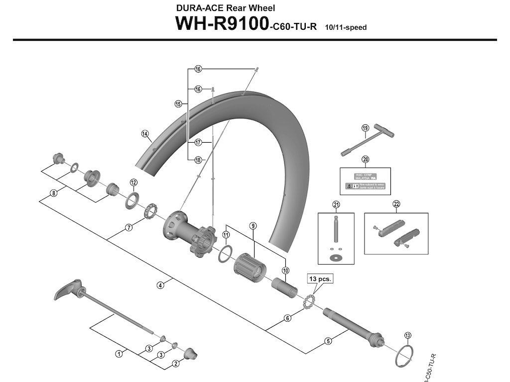Shimano Dura Ace eger til baghjul model WH-R9100-C60-TU-R 278,5mm lang