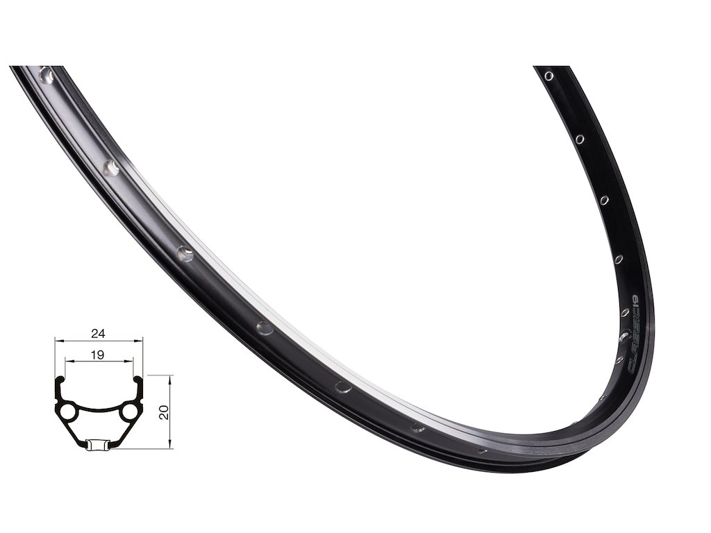 FORCE Classic fælg 28" (622x19) aluminium 36 eger huller - Fælgbremse - Sort